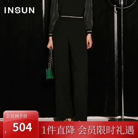 恩裳COVER2023秋季新款简约直筒裤银葱香风肌理感链条装饰休闲裤图片