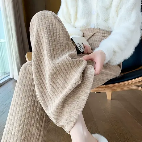 窄版阔腿裤女秋冬款宽松小个子休闲新款高腰垂感拖地仿羊绒直筒裤图片