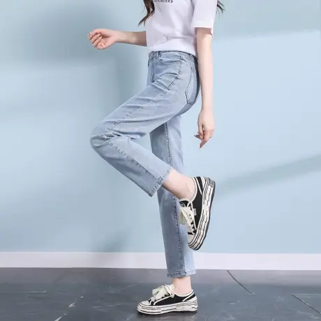 浅色直筒牛仔裤女夏天薄款2023年新款秋小个子八分九分修身烟管裤商品大图