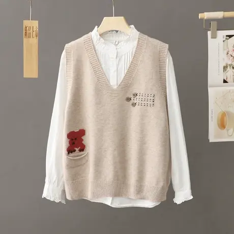 2023秋冬新款V领无袖毛衣马甲背心女宽松韩版套头坎肩外搭针织衫图片
