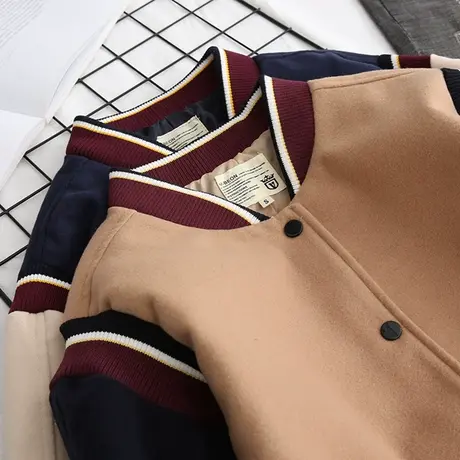 毛呢外套女秋冬百搭新款韩版宽松休闲时尚短款BF棒球服夹克上衣潮图片