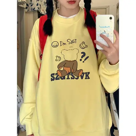 小熊设计感卫衣女ins潮牌秋冬季加绒加厚小众慵懒风宽松大码上衣图片