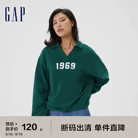 【断码优惠】Gap女装秋季LOGO学院风 POLO领法式圈织软卫衣445868图片