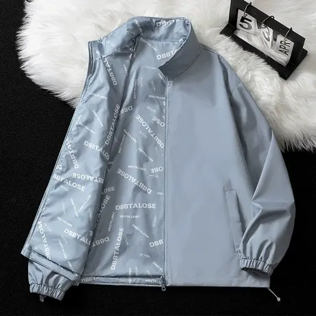 男士外套2023新款薄款两面穿炸街爆款上衣服春秋季印花男女夹克衫图片