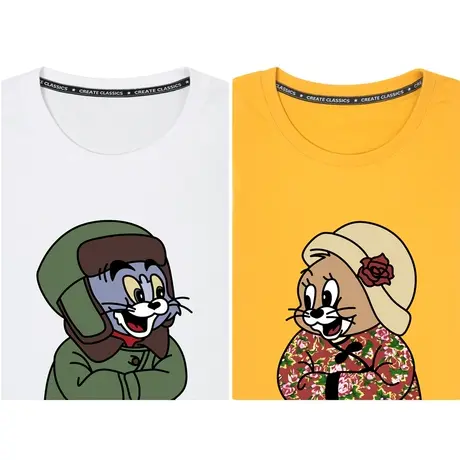 秀洛东北版猫和老鼠短袖T恤男圆领纯棉ins潮情侣装潮流半袖打底衫图片