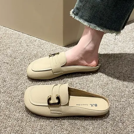 包头拖鞋女外穿2023年春季新款时尚韩版平底半拖鞋百搭网红穆勒拖图片