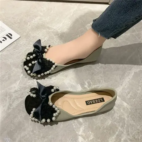 仙女风蝴蝶结豆豆鞋女2023年夏季新款一脚蹬浅口单鞋女懒人晚晚鞋商品大图