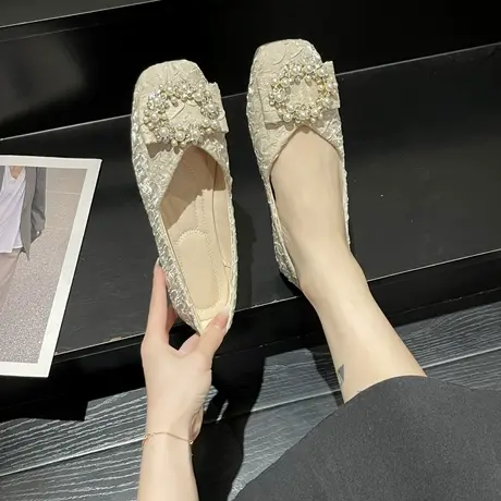 女鞋2023年秋季新款女士温柔浅口平底单鞋女夏气质百搭小香风瓢鞋商品大图