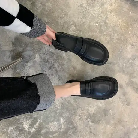 乐福鞋女英伦风2023年秋冬新款厚底加绒职业爆款小皮鞋工作单鞋子图片