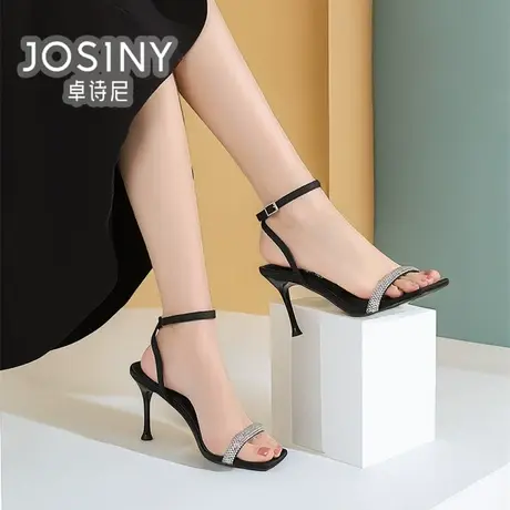 卓诗尼细跟高跟鞋女2024新款夏款凉鞋女一字扣商场同款4J2A40052图片