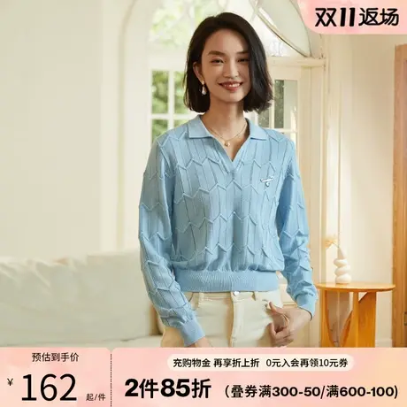 阿依莲初秋女装新针织衫洋气减龄polo领短款上衣别致漂亮小衫2023图片