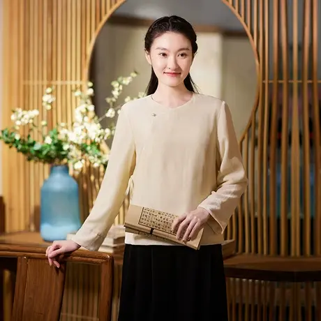 素飞少艾唐装女中式国风短款上衣春秋新款长袖真丝绒外套禅意茶服图片