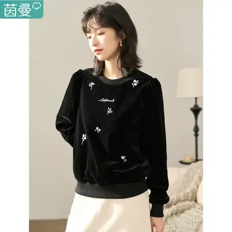 茵曼官方旗舰店卫衣女新款2023洋气春秋冬丝绒外套上衣高级感短款图片