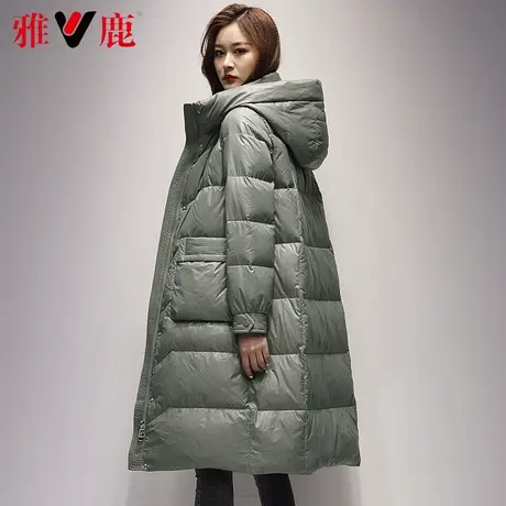 雅鹿连帽羽绒服女中长款2022冬季新款休闲宽松时尚保暖哑光外套潮商品大图