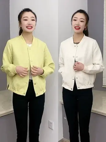 小外套女短款春秋2023新款韩版宽松显瘦百搭圆领小个子上衣棒球服商品大图