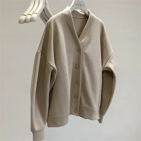 现货~2023早秋季新款百搭纽扣开衫外套女休闲百搭上衣韩版卫衣女图片