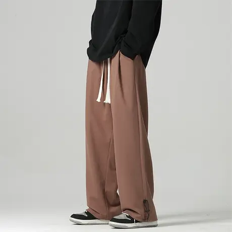 男士美式休闲裤男宽松直筒2023新款垂感阔腿裤运动卫裤抽绳束脚裤商品大图