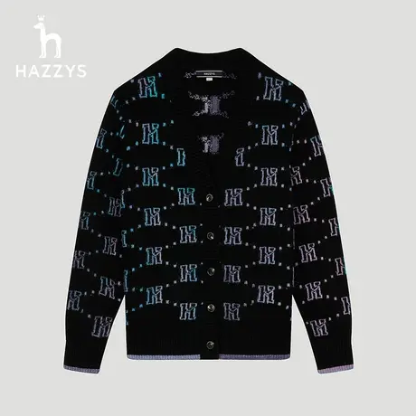【商场同款】Hazzys哈吉斯宽松提花针织开衫女2023秋季新羊毛外套商品大图