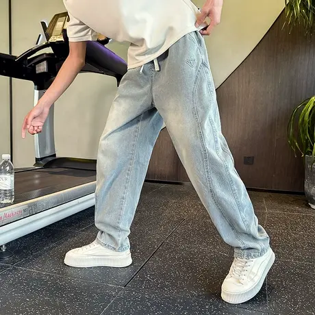 牛仔裤设计感夏季薄款潮牌宽松直筒阔腿裤子潮流百搭休闲裤弯刀裤图片