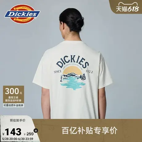 Dickies25春夏新款前胸小LOGO 背后日出图案印花宽松短袖T恤男女图片
