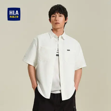 HLA/海澜之家提花短袖白色衬衫25春夏新款透气口袋宽松时尚上衣男商品大图