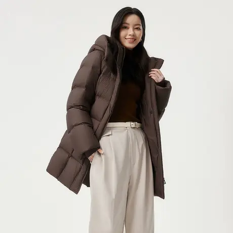 坦博尔冬新款24羽绒服女中长款经典百搭可脱卸帽廓形加厚保暖外套图片