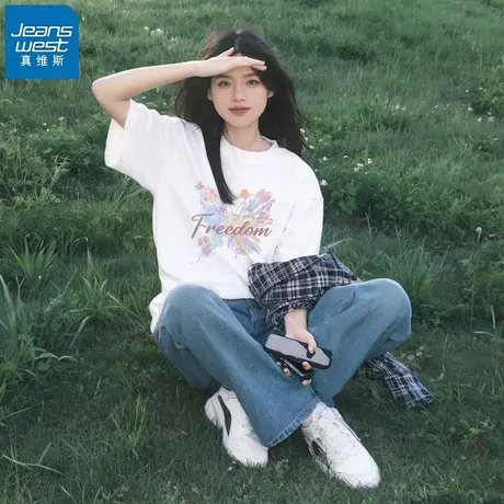 KHV真维斯纯棉白色短袖t恤女夏季2025新款宽松内搭打底衫半袖上衣商品大图