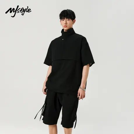 MJ STYLE休闲运动工装短袖立领2025款宽松速干T恤男运动休闲上衣商品大图