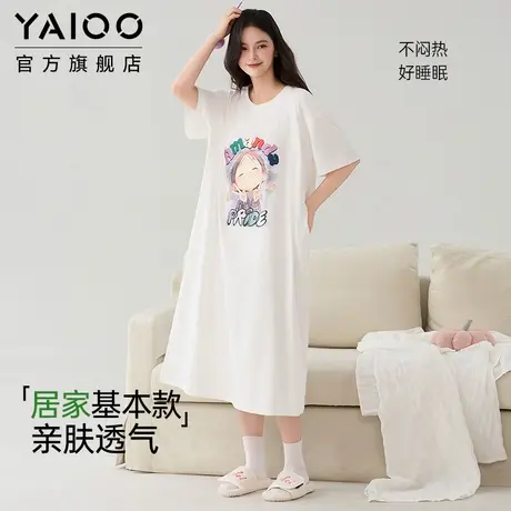 雅鹿纯棉女士睡裙卡通甜美可外穿大码睡衣抑菌防螨家居服夏季薄款商品大图