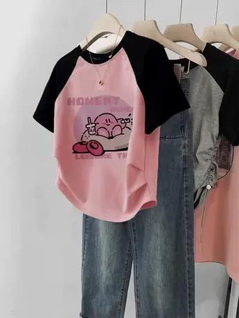 韩版大码短款小个子t恤女夏2023新款多巴胺短袖ins潮洋气减龄上衣商品大图