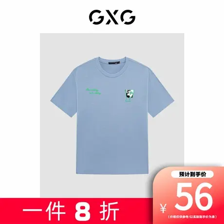 【新款】GXG男装 夏季精致绣花贴布宽松情侣短袖T恤GE1441137D图片