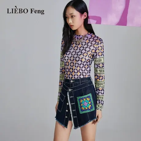 裂帛LIEBOFeng原创设计chic高街A字显瘦双层裤裙手工钩织牛仔短裤图片