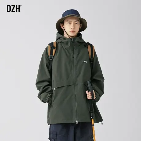 男士军绿色冲锋衣外套男连帽美式工装夹克高级感痞帅上衣2023新款商品大图