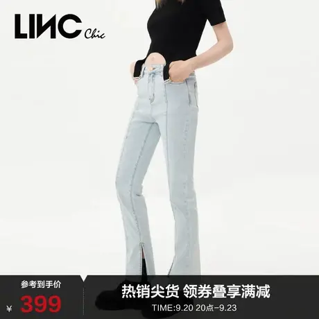 LINCCHIC金羽杰牛仔裤复古高腰直筒喇叭牛仔裤女春秋S228JE333Y商品大图