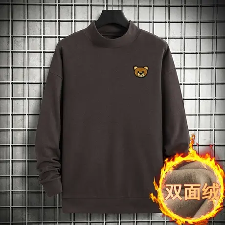 小熊卫衣男半高领秋冬款潮流百搭加绒保暖中领无帽双面绒长袖t恤商品大图