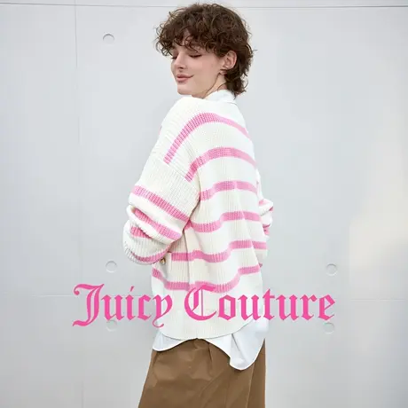 Juicy Couture橘滋外套女2025年秋季新款粉色条纹针织开衫上衣图片