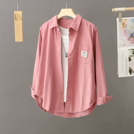 粉色衬衣外套女春秋季2023新款韩版宽松休闲加厚长袖衬衫开衫上衣图片