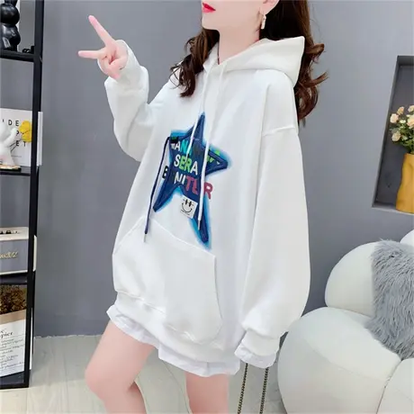 中长款假两件连帽卫衣女士2023新款秋季宽松洋气减龄网红学生上衣商品大图