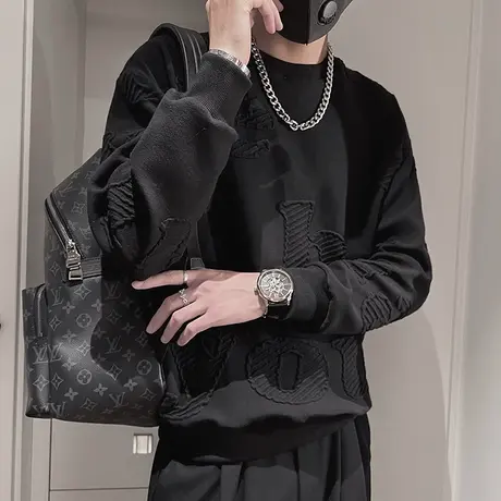 美式街头休闲卫衣男2023春秋季小众个性T恤衫长袖高级感潮牌上衣图片