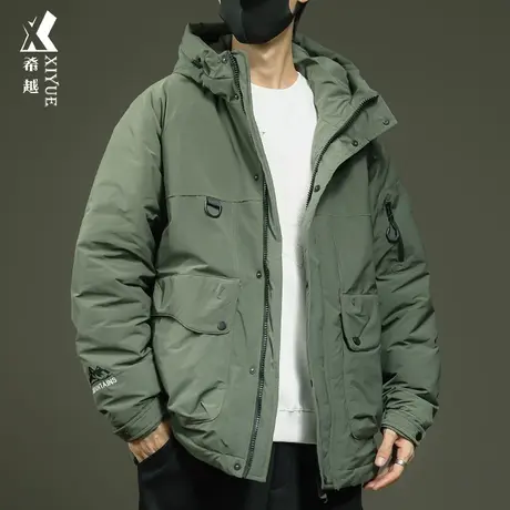 2023秋冬新国标连帽羽绒服男士宽松大码山系风保暖加厚白鸭绒外套商品大图