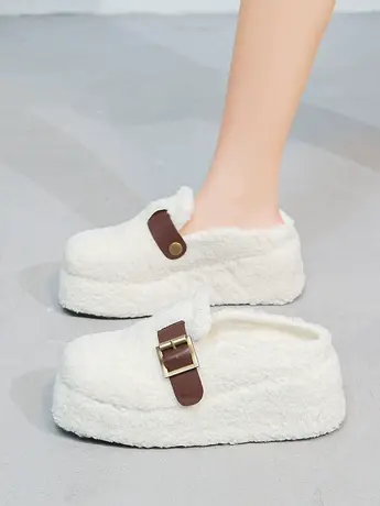 超高跟厚底坡跟包头羊羔毛毛拖鞋女外穿2023秋冬新款高级感棉拖鞋商品大图