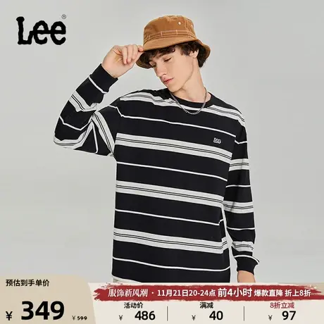 Lee商场同款23秋冬新品舒适版黑色色织条纹长袖T恤男LMT006290201图片