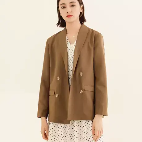 桔熊春秋季通勤简约翻领口袋舒适宽松西装外套女胖妹妹大码EA3422图片