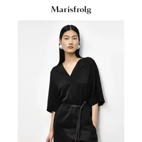 【商场同款】玛丝菲尔2023年秋季新款一片式小翻领醋酸提花衬衫商品大图