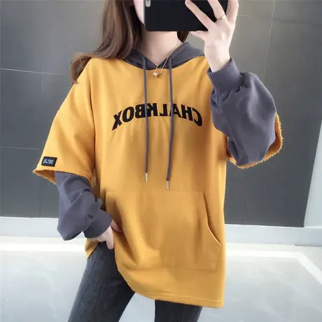 春秋新款洋气宽松女士卫衣服外套春秋上衣ins潮中长款韩版女装商品大图