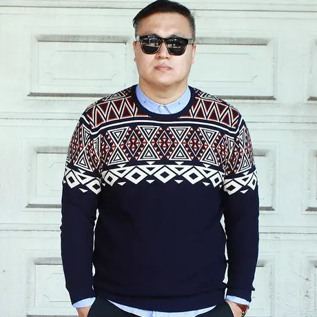 大依无忧潮胖新款薄韩版特大号大码男装毛衣加肥加大圆领男士线衣商品大图