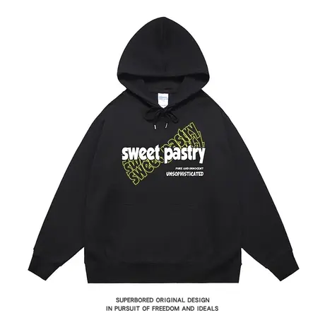 小众简约设计感字母印花黑色连帽卫衣男2023新款秋季宽松长袖男商品大图