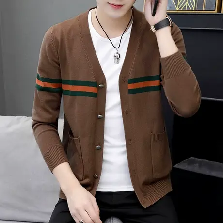 新款男士休闲外套ins撞色开衫毛衣韩版秋季学生帅气百搭针织衫商品大图