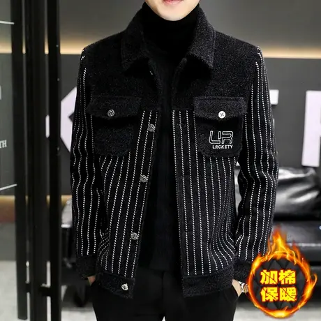 秋冬季加绒保暖外套男士潮牌工装痞帅加厚金貂绒夹克2023新款男装商品大图