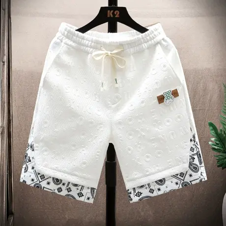 短裤男士夏季潮牌宽松设计感压花小众五分裤潮流小熊休闲运动中裤商品大图